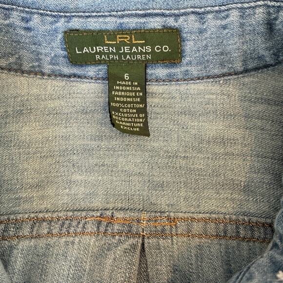 Lauren Ralph Lauren Shirt Dress Women's Size 6 Chambray Waist Tie Embroidered - Picture 4 of 7